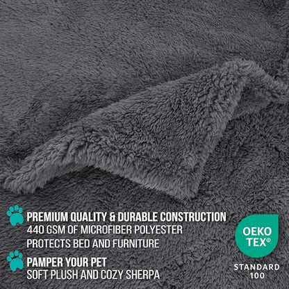 PetAmi Fluffy Waterproof Dog Blanket for Small Medium Dogs, Soft Warm Pet Sherpa Throw Pee Proof Couch Cover, Reversible Cat Puppy Bed Blanket Sofa Protector, Plush Washable Pad (Grey, 24x32)