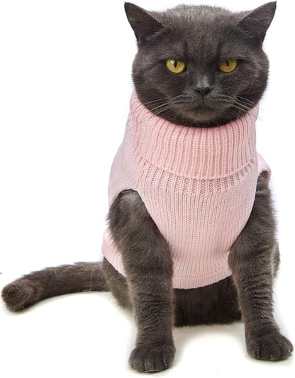 Stretchy Cat Sweater - 17 Colors & 6 Sizes | Snug Winter-Ready Knit for Boy/Girl Cats & Kittens(Light Pink, Medium)