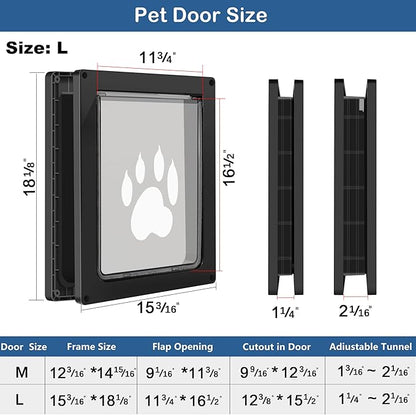 CEESC Large Dog Door for Pets Up to 100 lb, Weatherproof Pet Door for Cats and Dogs, Durable, Snap-in Closing Panel Included, Suitable for Interior and Exterior Doors (Large, Black)