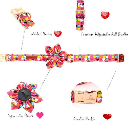 Lionheart glory Easter Dog Collar with Flower Carrot Print Dog Collar Girl Soft Durable Adjustable Puppy Gift Collar Bows Spring Collar Dog Flower