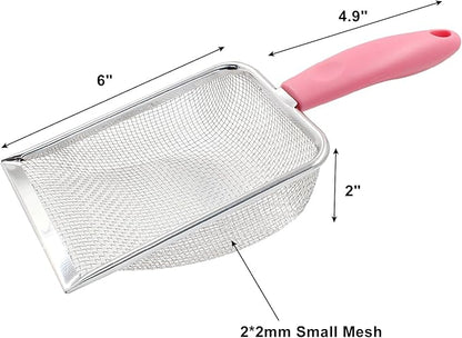 Hordion Cat Litter Scoop Stainless Steel Mesh Scooper, 2mm Mesh Non-Stick Coated Metal Litter Shovel Fine Sand Litter Scooper for Litter Box Kitten Pooper Lifter, Pink