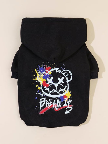 QWINEE Cartoon Bear Print Cat Hoodie Breathable Stretchy Sweatshirts with Hat Warm Cat Clothes for Small Medium Large Cats Dogs Multicolor S