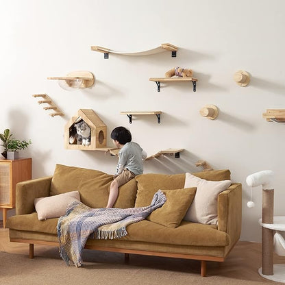 FUKUMARU Cat Wall Furniture Set, Transparent Capsule Kitten Walls Shelves with 2 PCS Pedals - Premium Kitty Bed for Sleeping, Playing, Climbing, and Lounging - Easily Holds Up to 35 Lbs