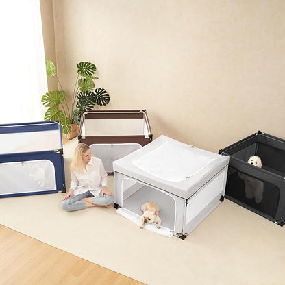 EHEYCIGA 42x42x26 Inches Puppy Playpen Without Top Cover for Dogs & Cats Indoor or Outdoor - Dog Playpen with Door, Dog Fence for Small Animal with Heavy-Duty Oxford & Steel Frame, Navy