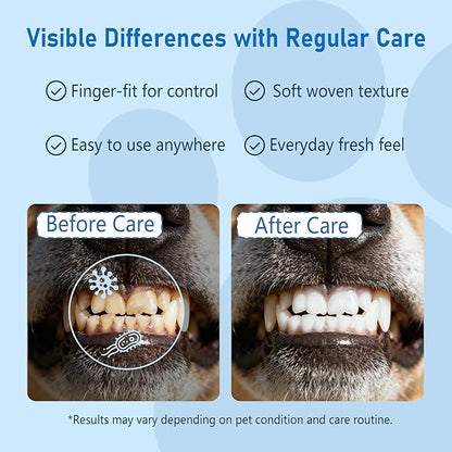 80 Counts Pet Dental Finger Wipes for Dogs and Cats - Disposable Dog Teeth Cleaning Wipes for No-Rinse Daily Oral Care, Pet Tooth Cleaning Wipes
