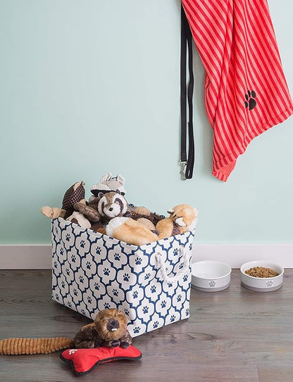 Bone Dry Pet Storage Collection Lattice Paw Print, Small Rectangle, White/Navy