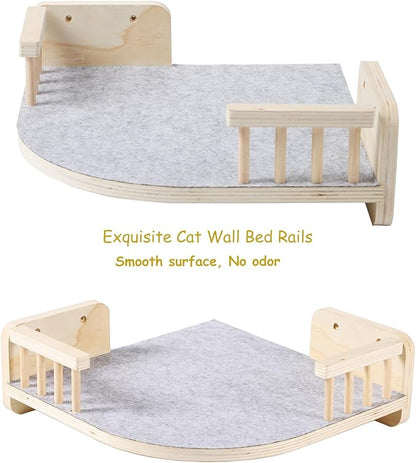 Cat Wall Shelves with 3 Steps Scratch Post, Climbing Shelf and Hammock for Indoor Cats (Wood)