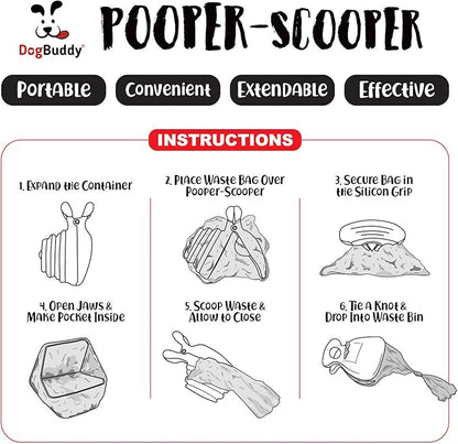 DogBuddy Pooper Scooper, Portable Dog Pooper Scooper, Poop Scooper for Small and Large Dogs, Pooper Scooper with Bag Attachment, Leash Clip and Dog Waste Bags Included (Large, Taupe)