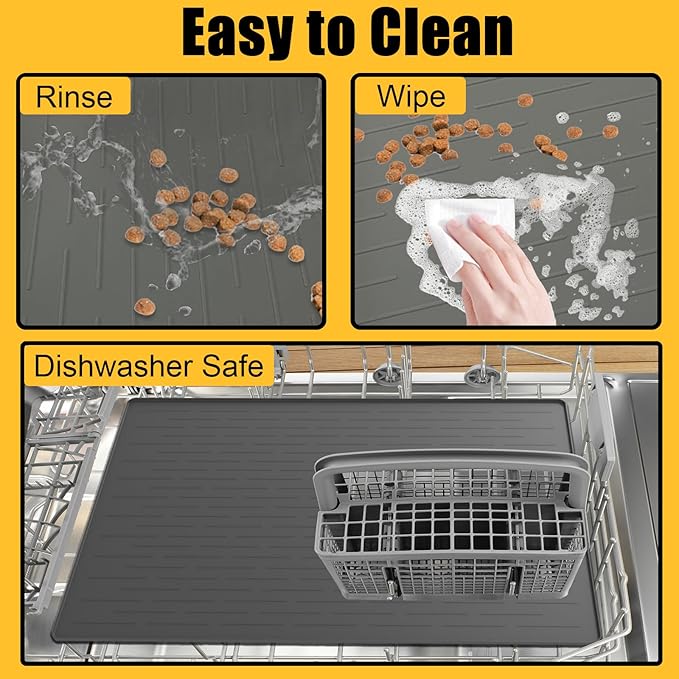 Large Dog Mat for Food and Water, 31.8"x23.8" Silicone Pet Feeding Mats, Waterproof Dog Bowl Mat with High Edges to Prevent Water and Food Spills, Black