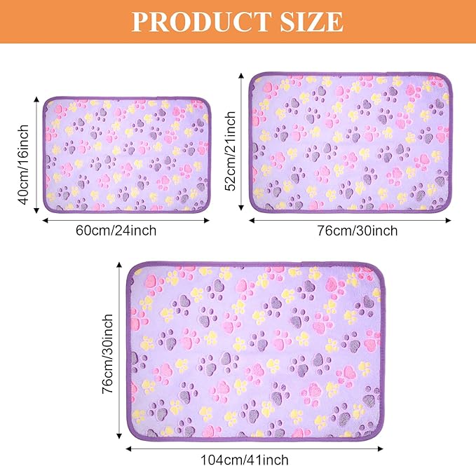 Tatuo 4 Pcs Dog Blanket for Pet Cat Blankets Indoor Puppy Teething Stuff Toys Paw Print Fleece Soft Blanket Sleep Mat for Guinea Pig Cage(White, Coffee, Pink, Purple,Small(24 x 16 Inch),Square)