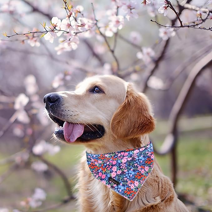 ARING PET Floral Dog Bandanas, Blue Pink Orange Flowers Pet Bandana Scarf Triangle Bibs for Puppy Small Medium Large Boy Girl Dogs Cats-L