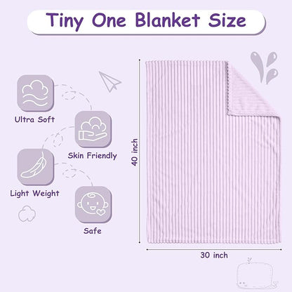 Soft Fleece Baby Blanket Ultra Cozy Baby Blankets for Girls Warm and Lightweight Infant Toddler Newborn Receiving Gift with Reversible Stripes for Crib Stroller, 30x40 Inch, Light Purple