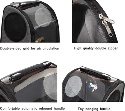 Bird Parrot Backpack Carrier Travel Bag with Perch Stand for Parakeets Cockatiels Conures Finches Lovebirds Small Medium Birds Cage Outside Airlines Airplane Plane Approved Car Lightweight Transparent