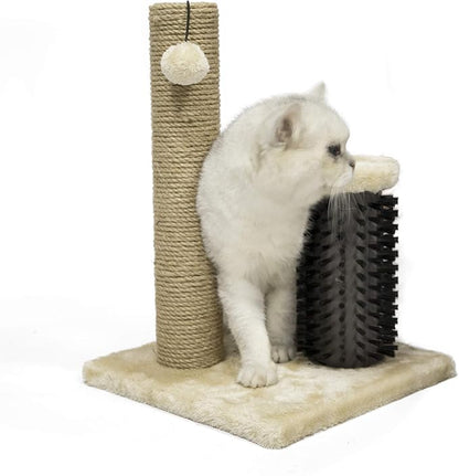 Amazon Basics Cat Scratching Post with Self Groomer for Indoor Cats & Kittens, Small (16.5" H), Beige
