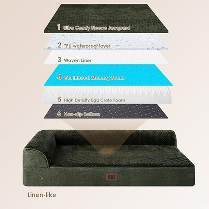 EHEYCIGA XXL Dog Bed Memory Foam, Orthopedic Giant Dog Bed Jumbo with Washable Removable Cover, Waterproof Pet Sofa Couch with Nonskid Bottom, 48x35x7.5, Dark Green