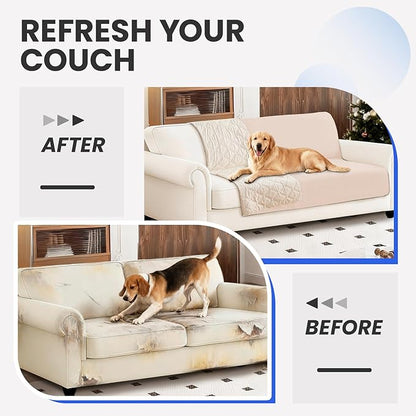 Waterproof Dog Bed Cover, Non-Slip Dog Blanket for Couch, Couch Covers for Dogs Washable, Pet Blanket for Furniture, Pet Bed Mat for Sofa, Car, Pet Supplies (82x82 Inch, Beige)