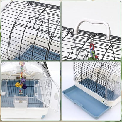 Travel Bird Cage Carrier, Portable Travel Parrot Cage with 2 Perches, 2 Food Bowls and Tray, Metal Parakeet Cages for Small to Medium Sized Birds Cockatiels Lovebirds Canaries Budgies
