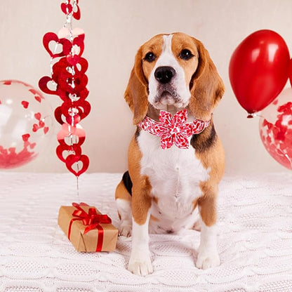 Lionheart glory Valentine's Day Dog Collar with Flower Dog Collars Red Hearts Dogs Collar with Bowtie for X-Small Dogs Puppy Spring Puppy Pet Collars Bows