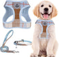 PUPTECK Adjustable Dog Harness Collar and Leash Set Step in No Pull Pet Harness for Small Medium Dogs Puppy and Cats Outdoor Walking Running, Soft Mesh Padded Reflective Vest Harnesses, BlueBrown XS