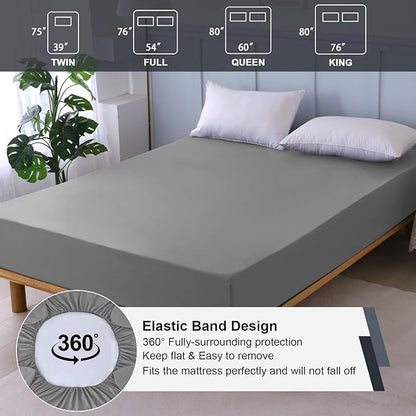 Waterproof Mattress Protector Full, Fitted Sheet Style Breathable Mattress Cover with Deep Pocket Fits Up to 18'', Noiseless Bed Cover for Kids Adults Pets, Machine Washable (Light Gray, 54'' X 76'')