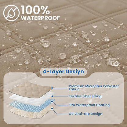 Waterproof Dog Blanket, Non-Slip Soft Pet Bed Cover, Couch Cover for Dogs Washable, Protects Sofa, Furniture, Crate, Car, Tear Resistant Leakproof Pet Blanket (30x53 Inch, Khaki)