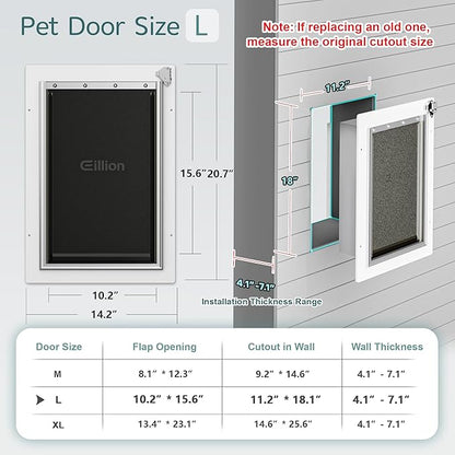3-Flap Pet Door for Wall Dog Door for Wall Exterior, Large Doggie Door, All-Metal Frame, Metal Closing Panel and Telescoping Tunnel, Pets Up to100 Lb (Large Size)