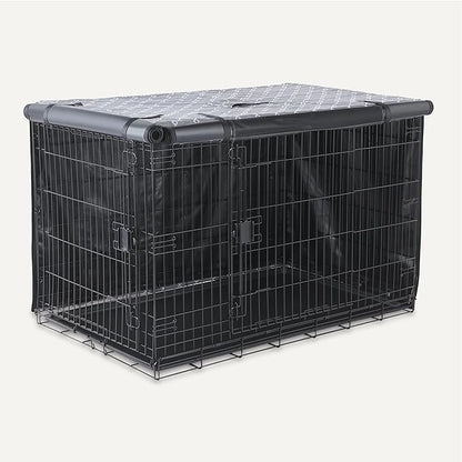 Amazon Basics Dog Cage Cover for 48-inch Wire Crates, Heavy-Duty with Zippered Panels, Recycled Polyester