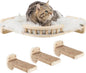 Large Cat Shelves with 3 Steps, Wall Mounted Cat Climbing Shelf with Plush Covered Bed, for Indoor Cats (Wood)