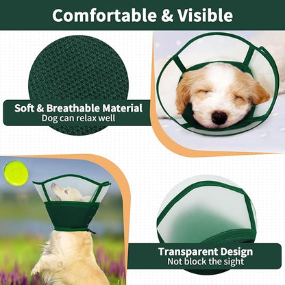 Allroaring Dog Cone, Soft Dog Cones for Small Dogs, Adjustable Doggie Cone Collar to Stop Licking, Professional Pet Recovery Cones E-Collar for Dogs Aftert Surgery Wound Healing, Green S
