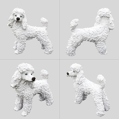 Poodle Statue Outdoor Decorations – Dog Statues Outdoor Standing White Poodle with Removable Solar Light & Welcome Sign for Lawn Décor