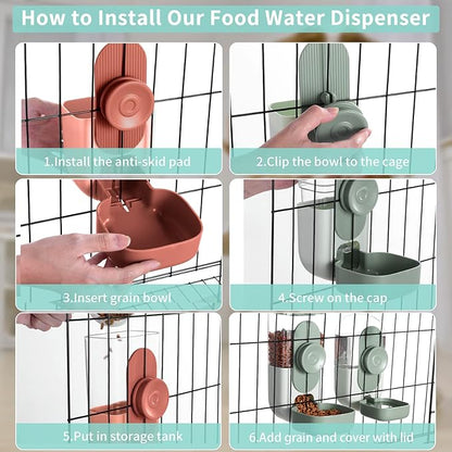 Hanging Automatic Food Water Dispenser,Gravity Rabbit Feeder and Water Dispenser Set for Bunny Chinchilla Guinea Pig Hedgehog Ferret