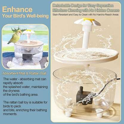 kathson Parrot Bathtub,Automatic Bird Bath Shower,Parakeet Bath Tub with Petal Circulating Filter Fountain,Birds Cage Bathing for Small Medium Parrots Lovebirds Conures Finches Cockatiels Budgie