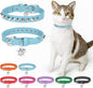 Leather Cat Collars for Boy Girl Cats with Bell and Safety Elastic Belt, Personalized Rivets Stud Adjustable Safe Buckle Collar with Skull Charm for Kitty Small Pets, Light Blue