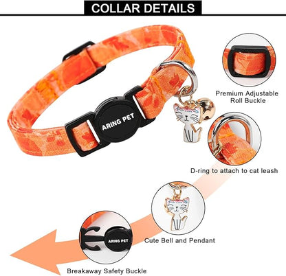 ARING PET 2 Pack Fall Cat Collars-Cute Cat Collar Breakaway with Bell & Pendant, Adjustable Fall&Halloween Kitten Collars with Safety Buckle for Girl and Boy Cats