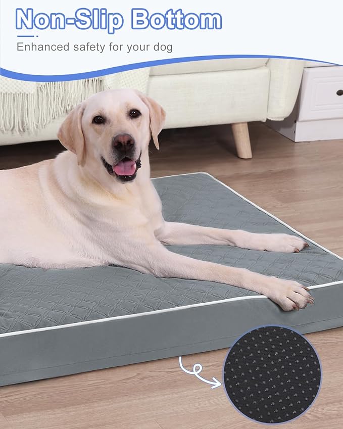 KSIIA Large Dog Bed for Crate Pad Waterproof Dog Bed with Removable Washable Cover, Egg Crate Foam and Non-Slip Bottom, 35x22 Inch, Dark Gray