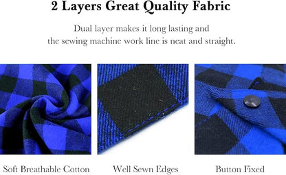 Plaid Dog Bandana with Button, Dual Layer Soft Cotton Triangle Dog Scarf Kerchief Washable Girl Boy Dog Bandanas Adjustable Accessories for Small Medium Large Extra Large Dog Puppy Pet