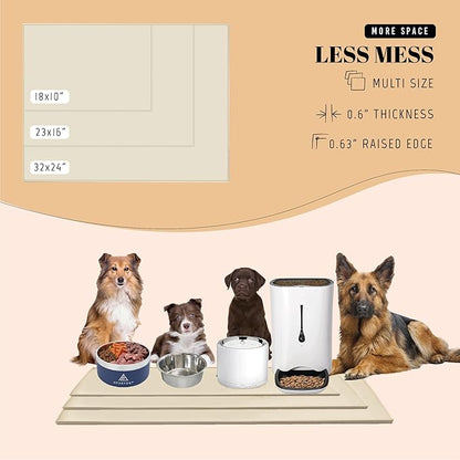 AVERYDAY 100% Waterproof Thicker Silicone Dog Food Mat, 0.63'' Raised Edge Bowl Mat for Food & Water, Non Slip Pet Feeding Placemat for Messy Drinkers, Perfect for Large Medium Small Breeds, 18"x10"