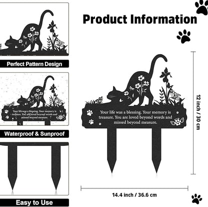 Grave Markers for Cemetery for Cat, Metal Grave Markers Yard Memorial Pet, Decorations for Cemetery for Loss of Cat Outdoors Garden Stake Decor (12 X 14.5 Inches)