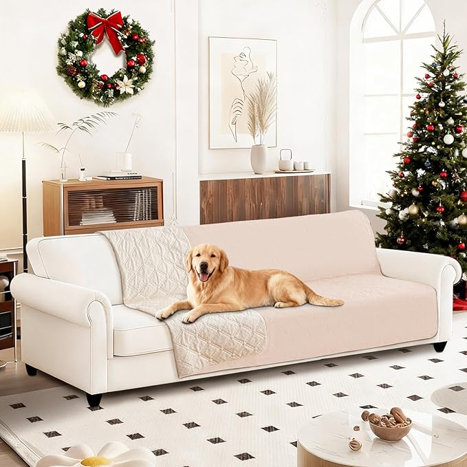 Waterproof Dog Bed Cover, Non-Slip Dog Blanket for Couch, Couch Covers for Dogs Washable, Pet Blanket for Furniture, Pet Bed Mat for Sofa, Car, Pet Supplies (68x82 Inch, Beige)