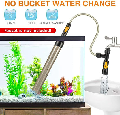 hygger Bucket-Free Aquarium Water Change Kit Fish Tank Siphon Gravel Vacuum Cleaner with Long Hose Water Changer Maintenance Tool 25-FEET Plastic Fitting