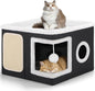 Shikha Cat Beds for Indoor Cats, Large Cat Cave with Cozy Condo, Fluffy Ball, Round Window, Foldable Indoor Cat House Hold Up to 30LBS, Cat Hideaway with Reversible Cushions for All Seasons, Black