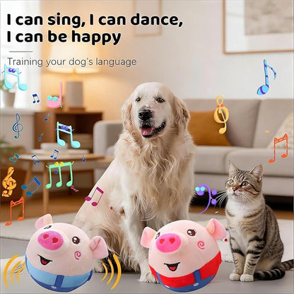 Interactive Dog Toys,Active Moving Pet Plush Toy with Recording and Music Modes, Jumping Squeaky Song shaking Interactive Dog Ball,Rechargeable Dog Toys to Keep Them Busy,Plush Pet Toy(Smile Blue Pig)