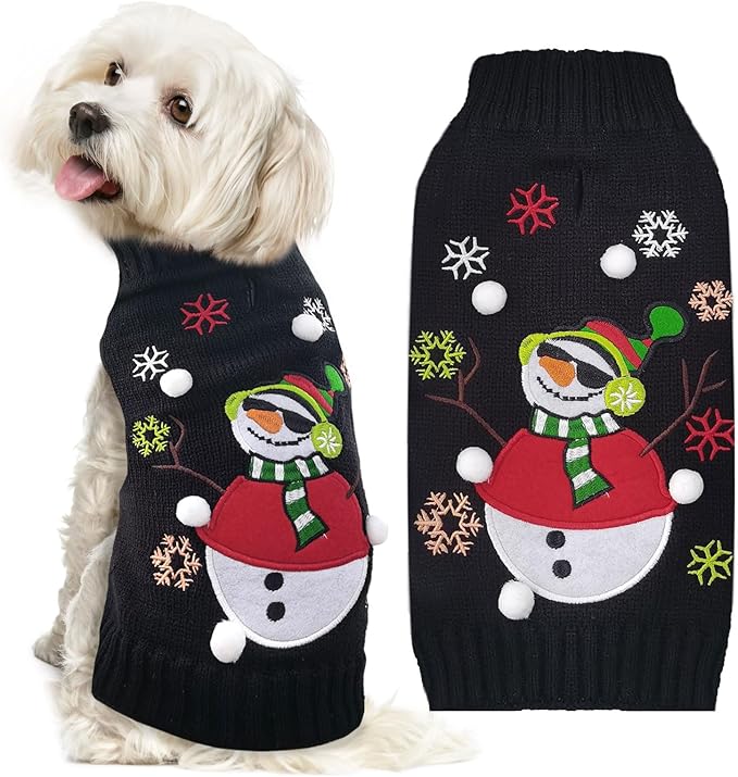 Christmas Dog Sweaters Xmas Pet Outfit Clothes Cute Black Snowman Costume Puppy Cat Knitted Jumpers (XXL,Black Snowman)