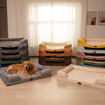Comfort Expression Orthopedic Dog Bed for Medium Dogs 28x19 Inch, Waterproof Supportive Egg Crate Foam Medium Pet Bed with Removable Bolsters, Dog Couch with Washable Cover & Non-Slip Bottom, Purple