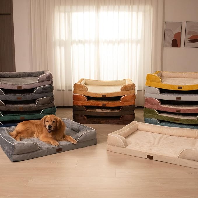 Comfort Expression Orthopedic Dog Bed for Medium Dogs 30x20 Inch, Waterproof Egg Crate Foam Medium Pet Bed with Removable Bolsters, Dog Couch with Washable Cover & Non-Slip Bottom, Olive Green