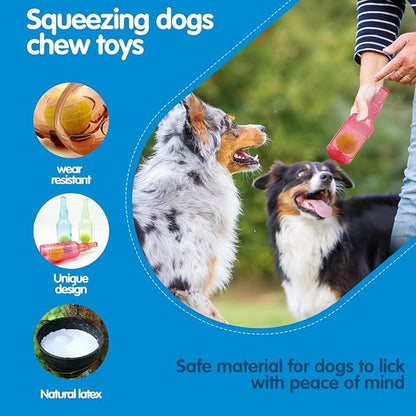Tennis Ball in Bottle Dog Toy [2025 New Upgrade] Reinforced and Thickened Rubber Bottle Dog Chew Toy with Ball Squeaky Fetch Toy Tough (Blue, Medium)
