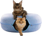 Cattasaurus Peekaboo Cat Cave Donut for Multiple & Large Cats up to 30-45 lbs, 3-in-1 Self Warming Cat Bed, Tunnel & Scratcher for Indoor Cats, Washable & Detachable Small Dog Bed (Blue, Jumbo)