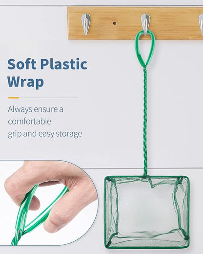 Pawfly Aquarium Fish Net with Braided Metal Handle Square Net with Soft Fine Mesh Sludge Food Residue Wastes Skimming Cleaning Net for Fish Tanks Small Koi Ponds and Pools