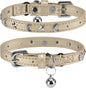 Leather Cat Collars for Boy Girl Cats with Bell and Safety Elastic Belt, Personalized Star and Moon Stud Adjustable Safe Buckle Collar for Kitty Small Big Cats Size 8-12 Inch, Gold