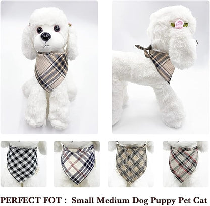 Fall 5PCS Dog Bandanas with Button - Autumn Thanksgiving Thick Triangle Bibs Dual Layer Soft Cotton Scarf for Small Medium Large Boy Girl Puppy Cat Pet Plaid Kerchief Halloween Costumes Outfits